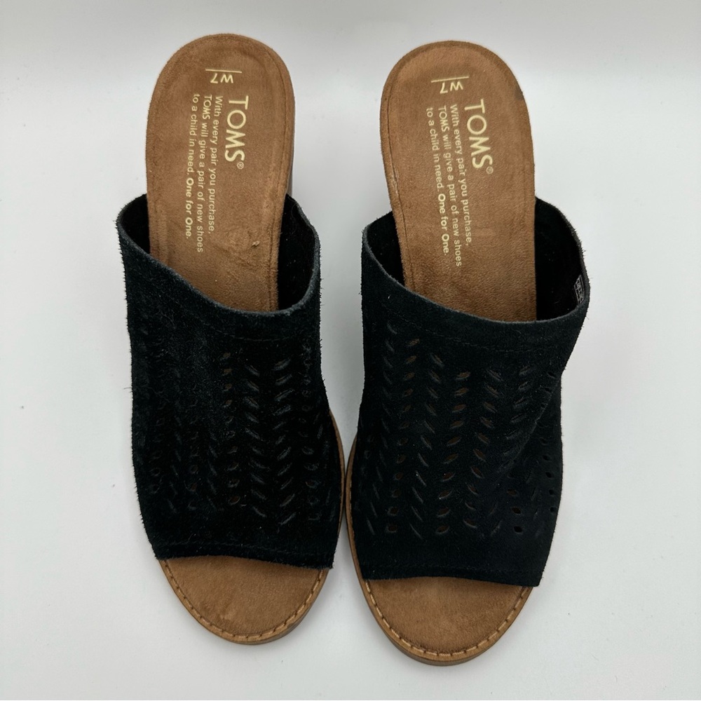 Toms Women Sandals High Heeled Slip On Open Toe Perforated Mules Black S… - Picture 5 of 12